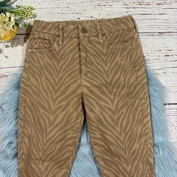 Mother The Looker Ankle Fray Sweet Stripes Skinny Animal Print Tan Jeans - Picture 7 of 12